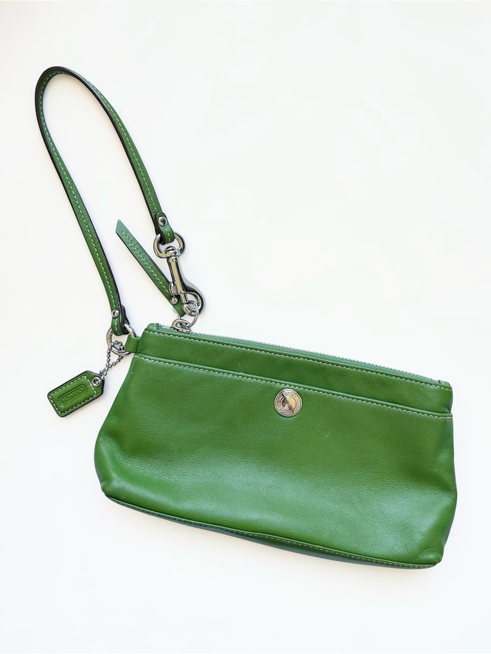 Coach Green Leather Wristlet Clutch